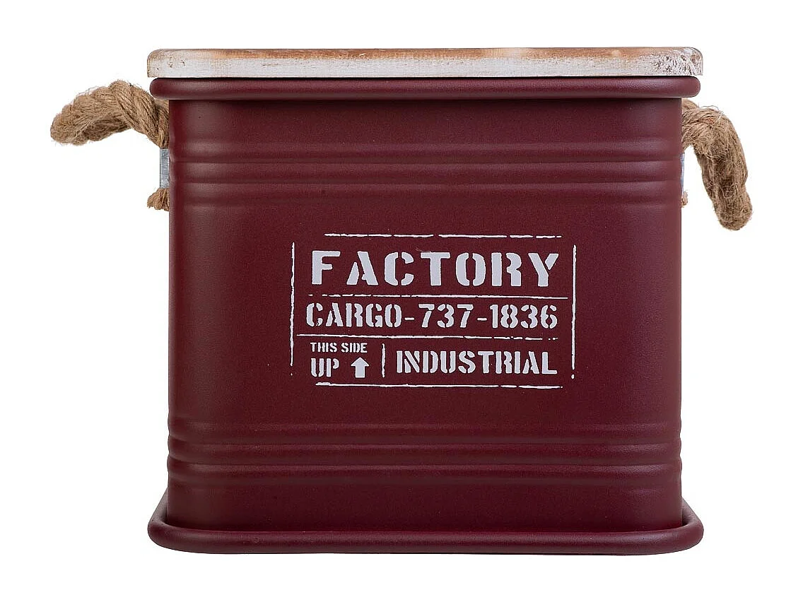 Caixa quadrada de metal estampada vermelha 27x27x24,5h cm