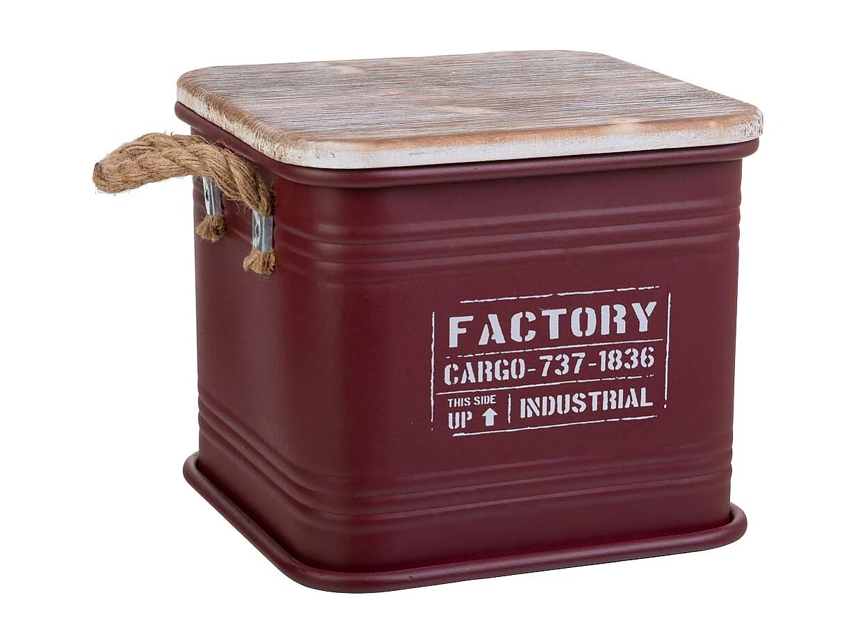 Caixa quadrada de metal estampada vermelha 27x27x24,5h cm