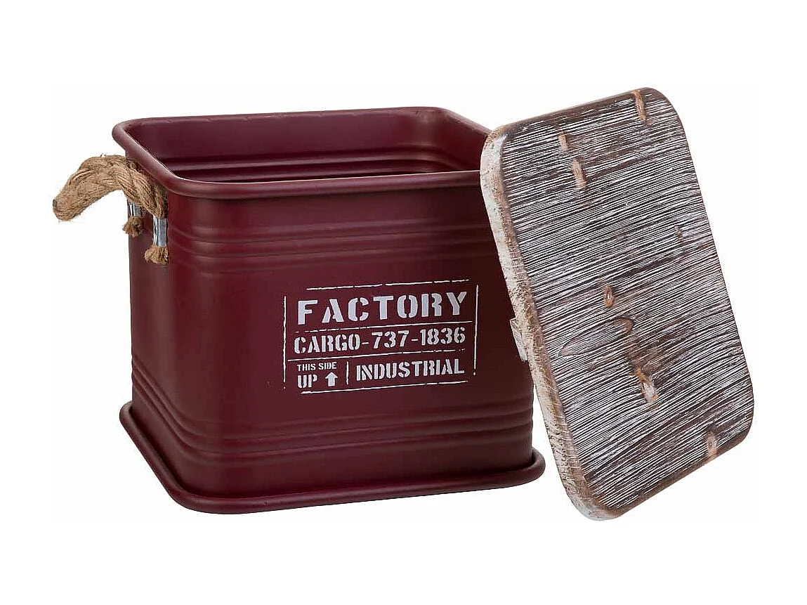 Caixa quadrada de metal estampada vermelha 27x27x24,5h cm