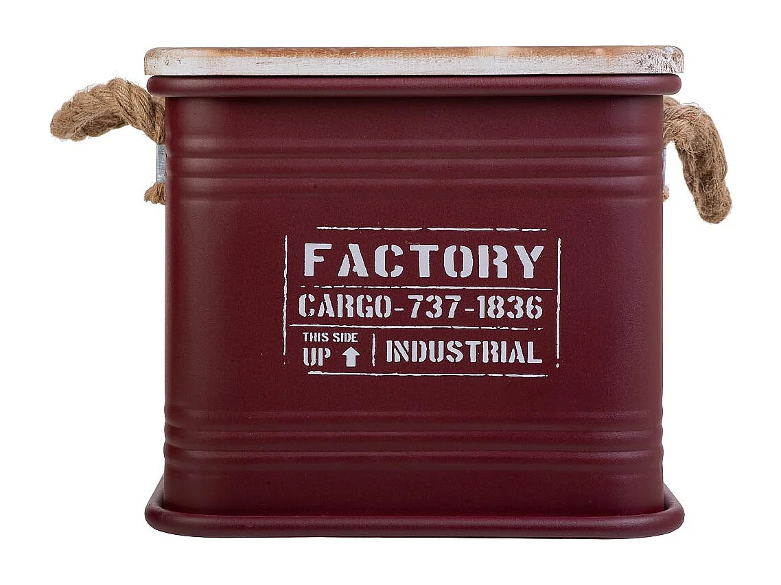 Scatola quadrata in metallo stampato rosso 27x27x24,5h cm