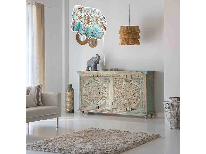 Caixa de madeira entalhada com acabamento artesanal azul antigo 17x13,5x5h cm