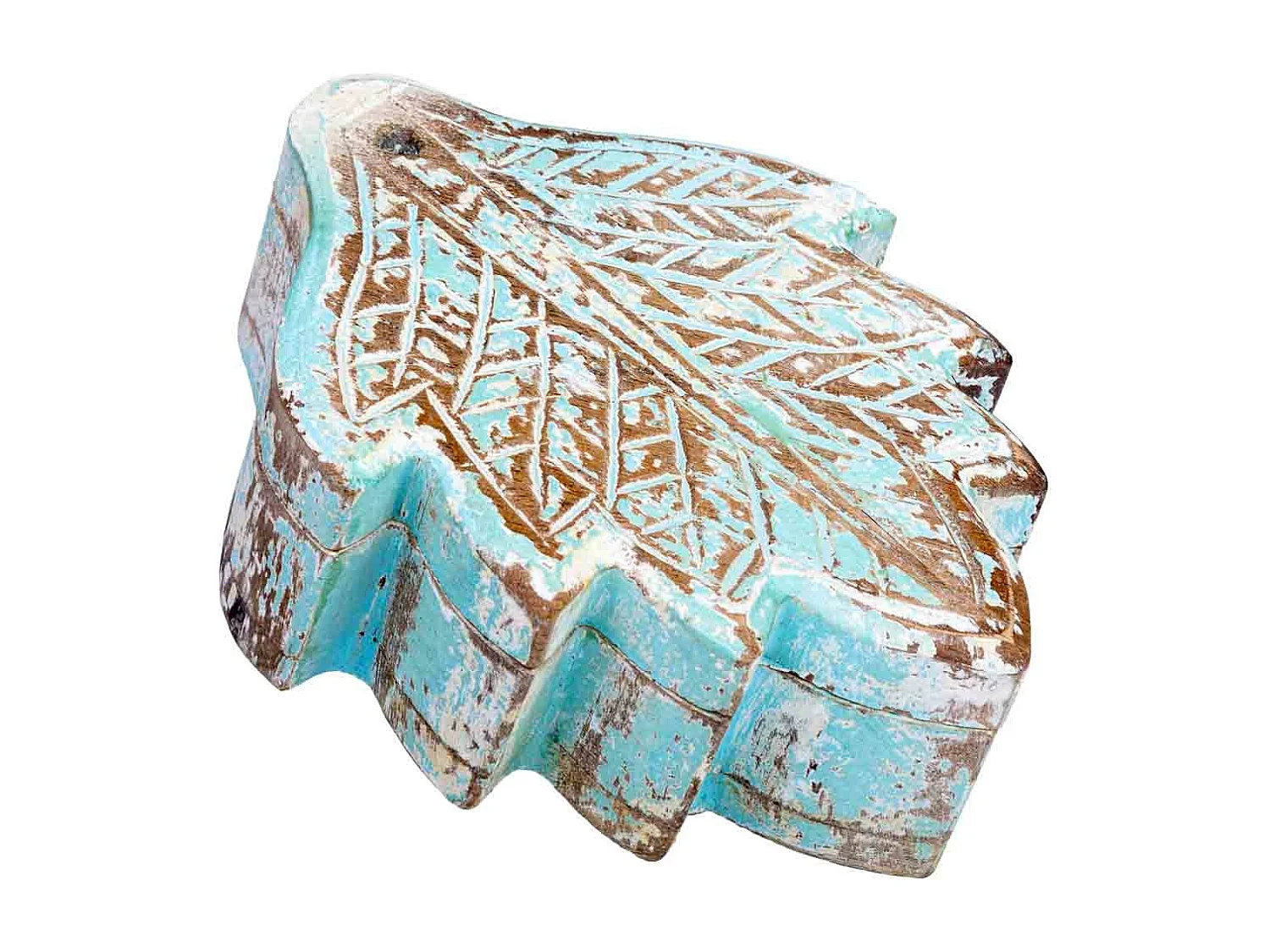 Caixa de madeira entalhada com acabamento artesanal azul antigo 17x13,5x5h cm