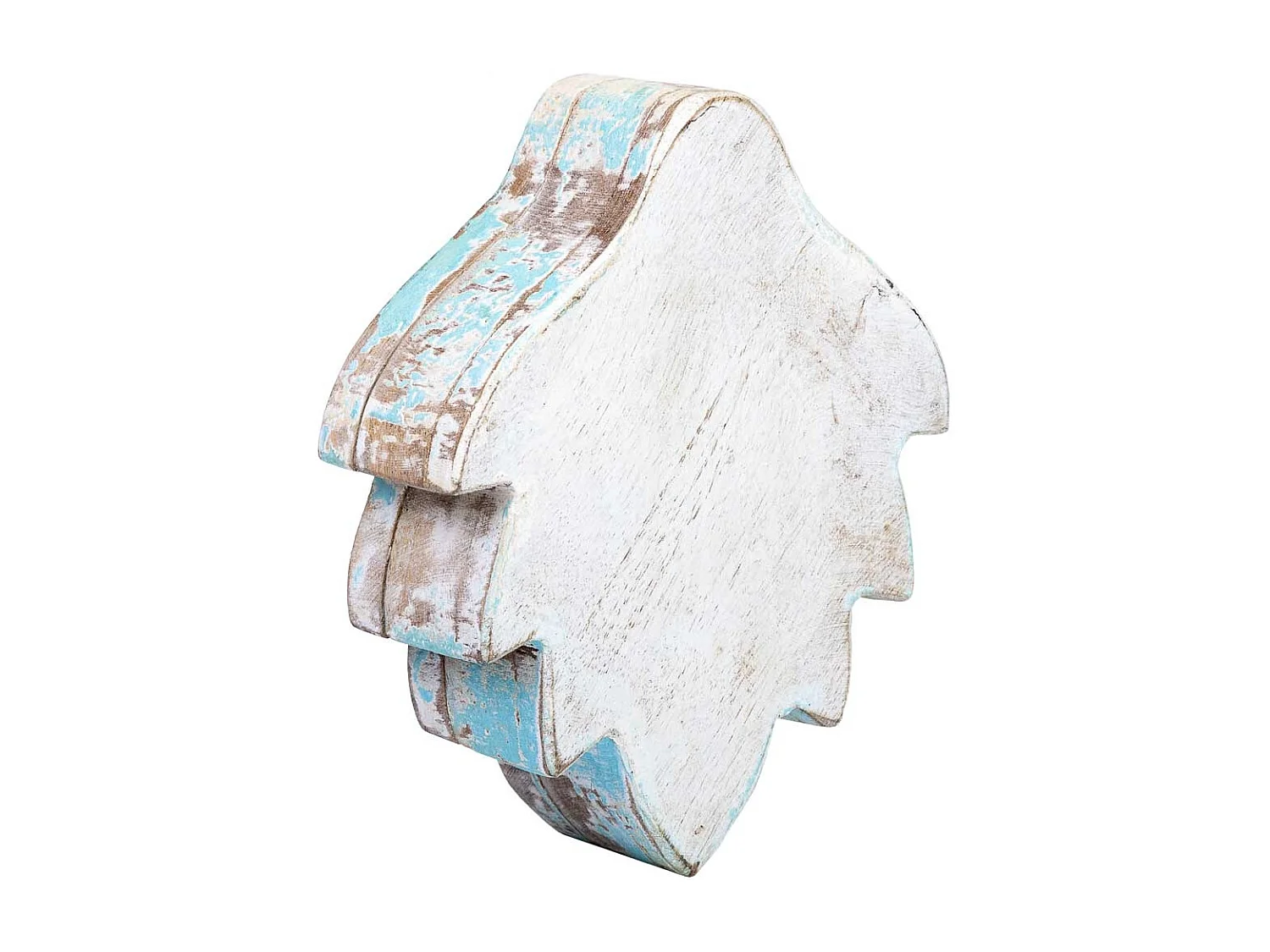 Caja de madera tallada acabado artesanal envejecido azul 17x13.5x5h cm