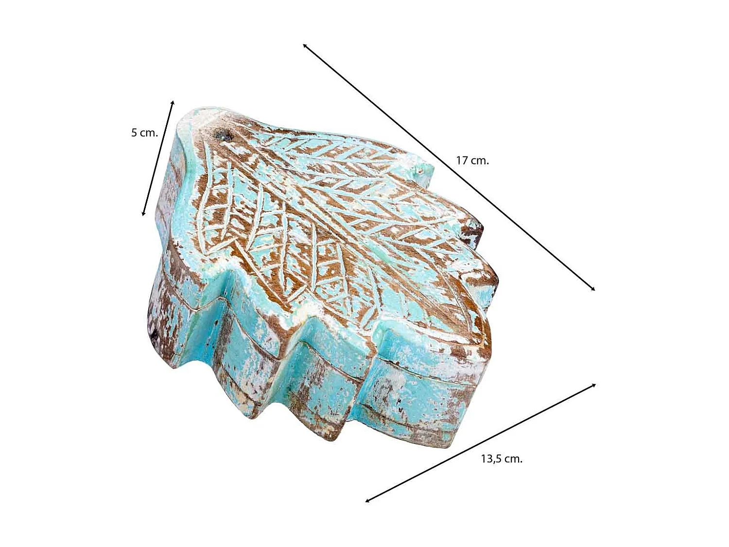 Geschnitzte Holzkiste mit handgefertigtem antikem blauem Finish 17x13,5x5h cm