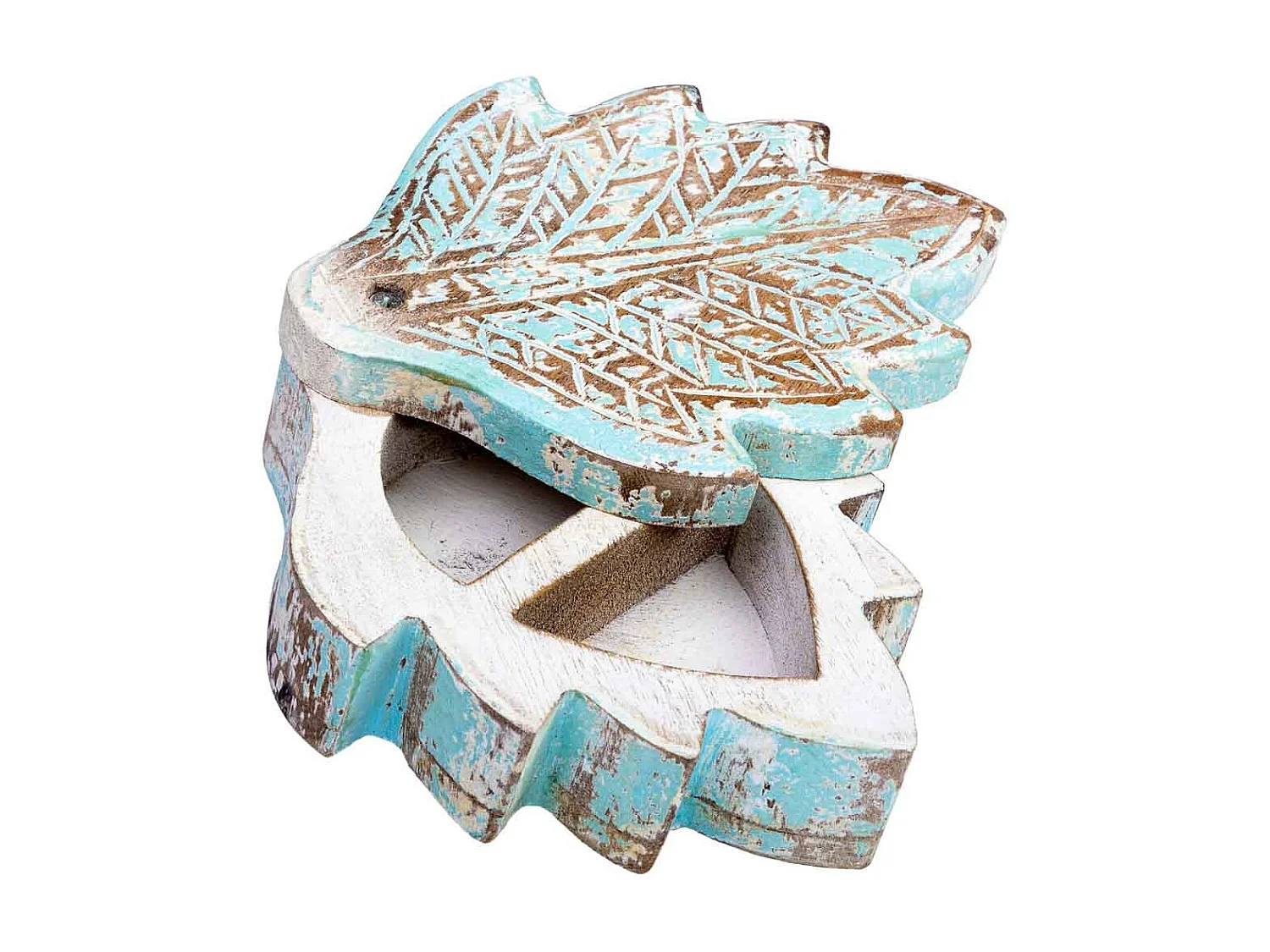 Geschnitzte Holzkiste mit handgefertigtem antikem blauem Finish 17x13,5x5h cm