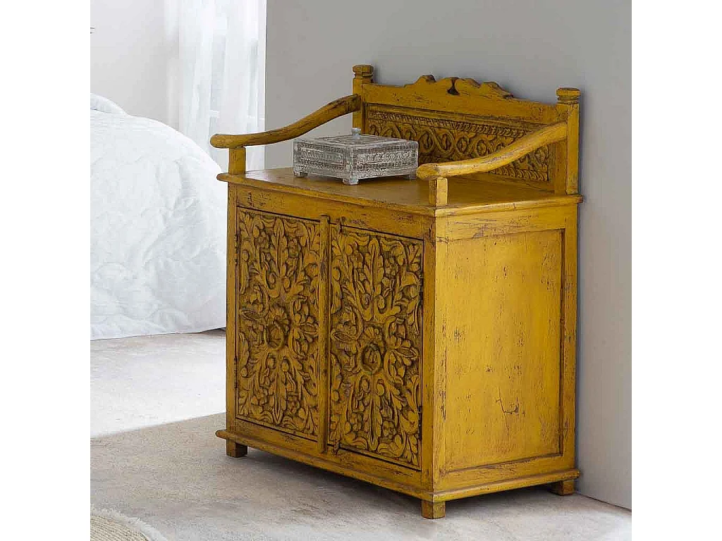 Caixa de madeira entalhada com acabamento artesanal azul antigo 19x19x10h cm