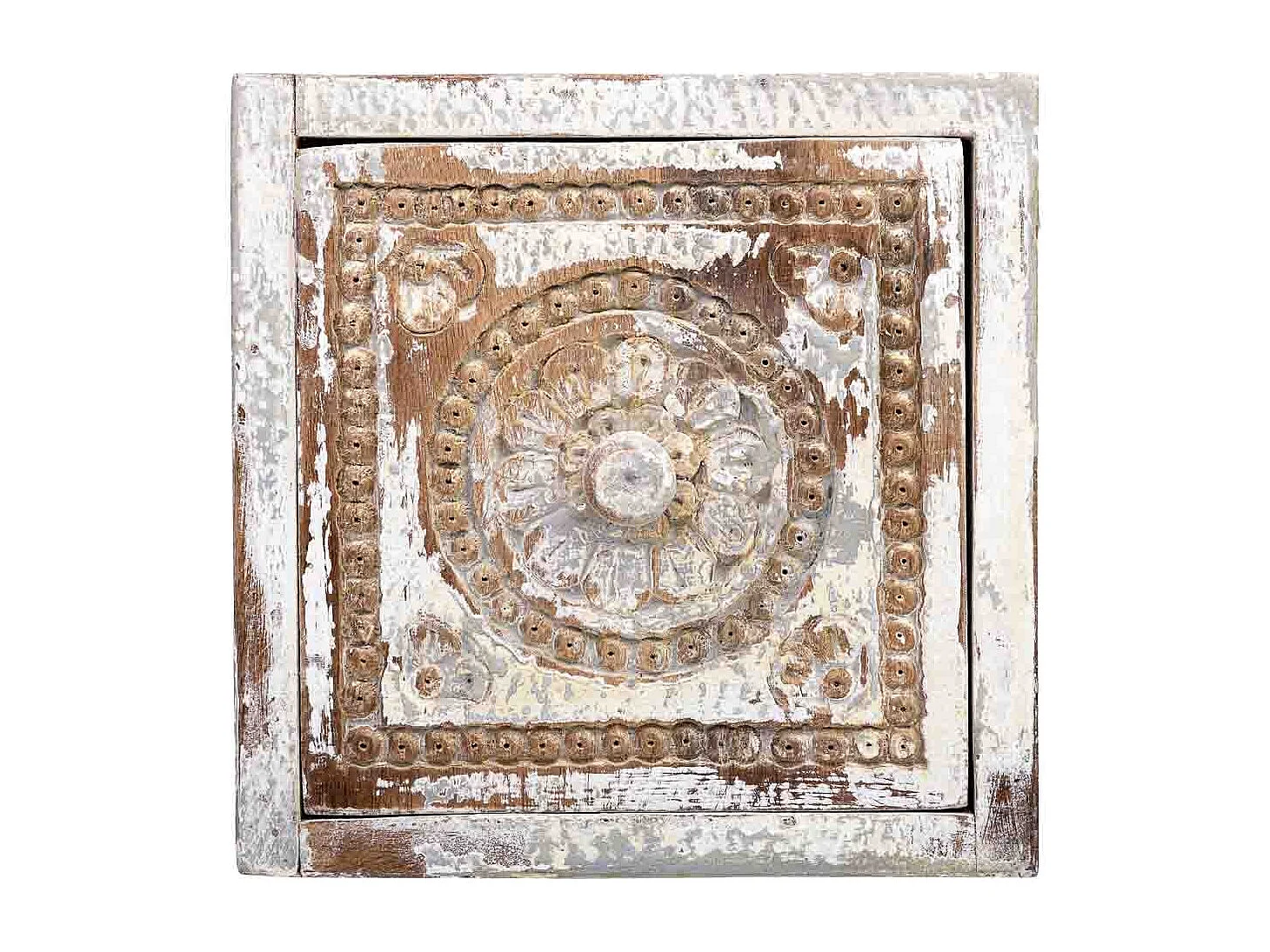 Caja de madera tallada acabado artesanal envejecido azul 19x19x10h cm