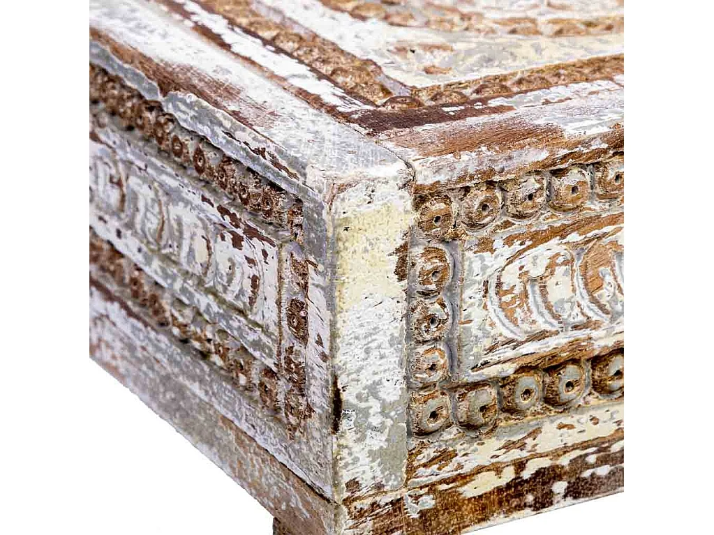 Caja de madera tallada acabado artesanal envejecido azul 19x19x10h cm