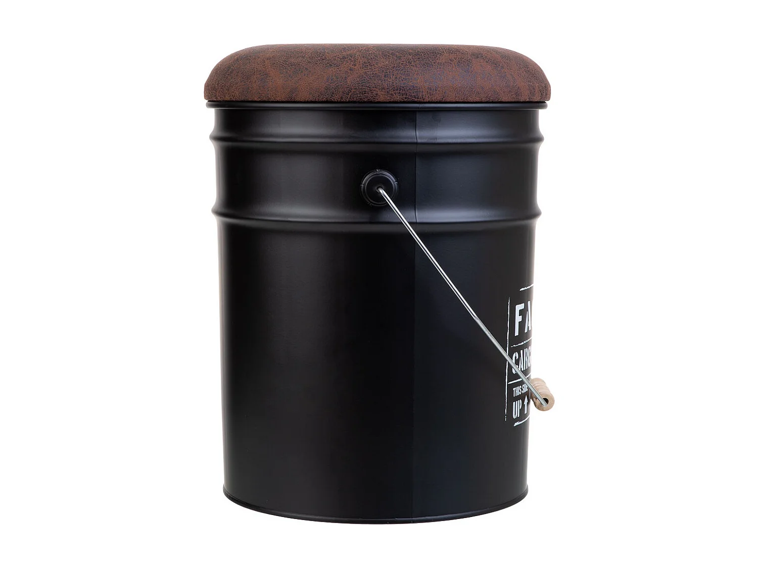 Seau en métal, couvercle rembourré et anse en métal imprimé noir D31x35/40h cm