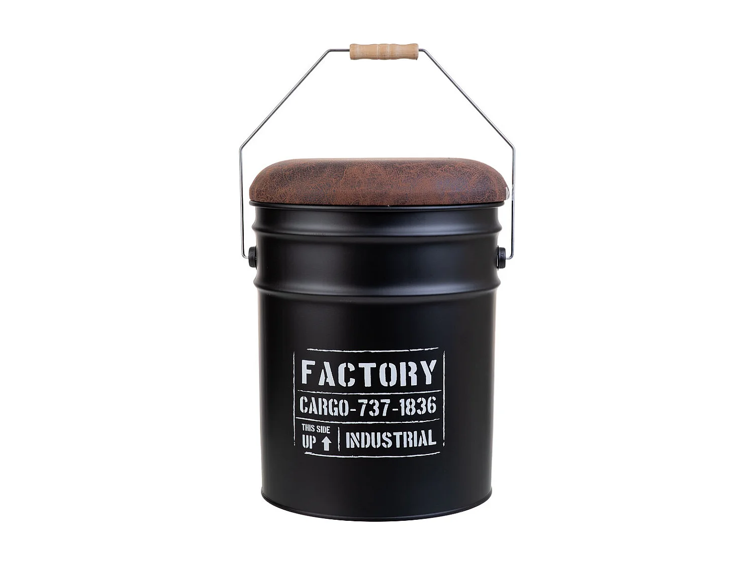 Secchio in metallo, coperchio imbottito e manico in metallo stampato nero D31x35/40h cm