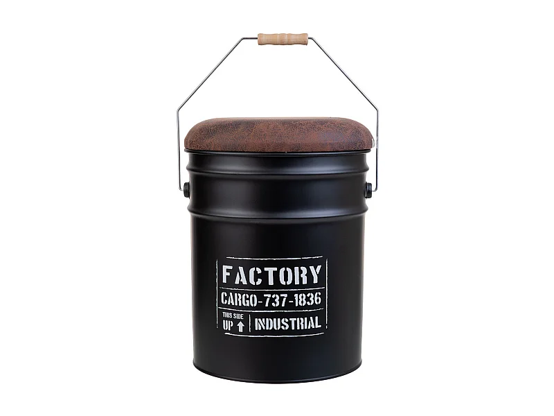 Cubo de metal, tapa tapizada y asa metal impreso negro D31x35/40h cm