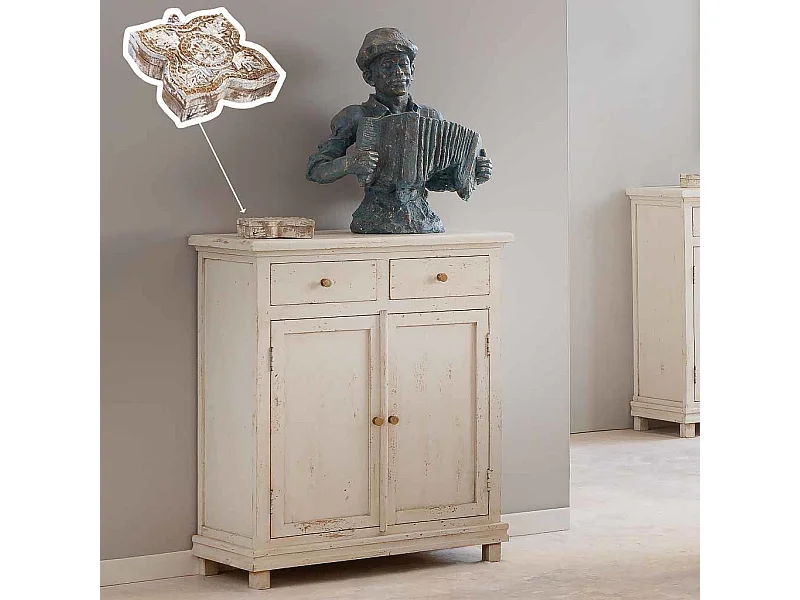 Caixa de madeira com acabamento artesanal branco antigo 18,5x20x5h cm