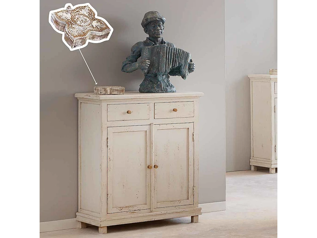 Coffret en bois avec finition artisanale blanche antique 18,5x20x5h cm