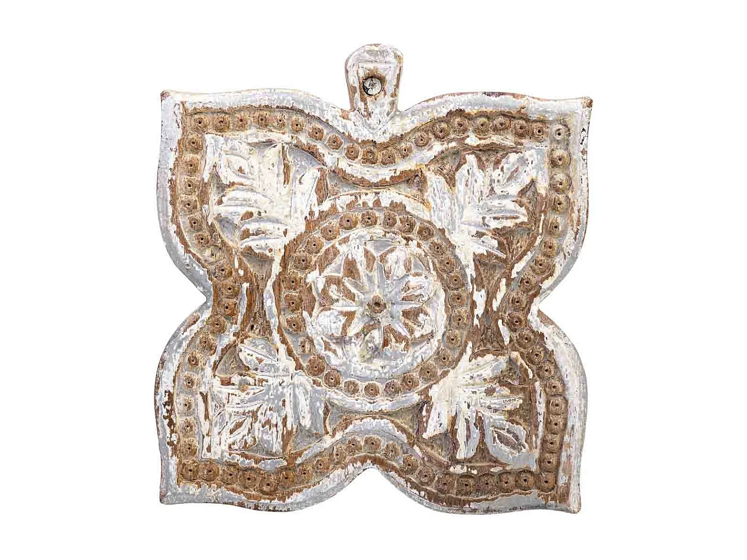 Coffret en bois avec finition artisanale blanche antique 18,5x20x5h cm