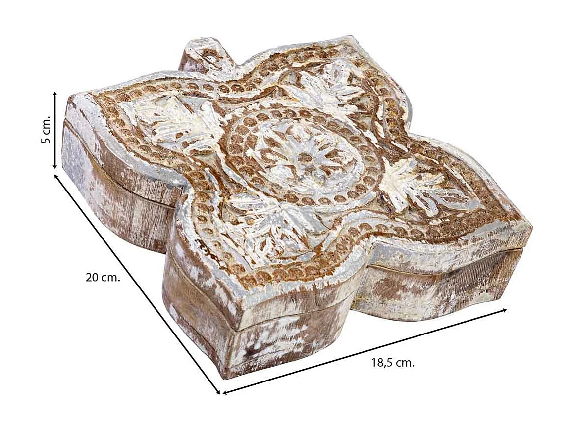 Coffret en bois avec finition artisanale blanche antique 18,5x20x5h cm