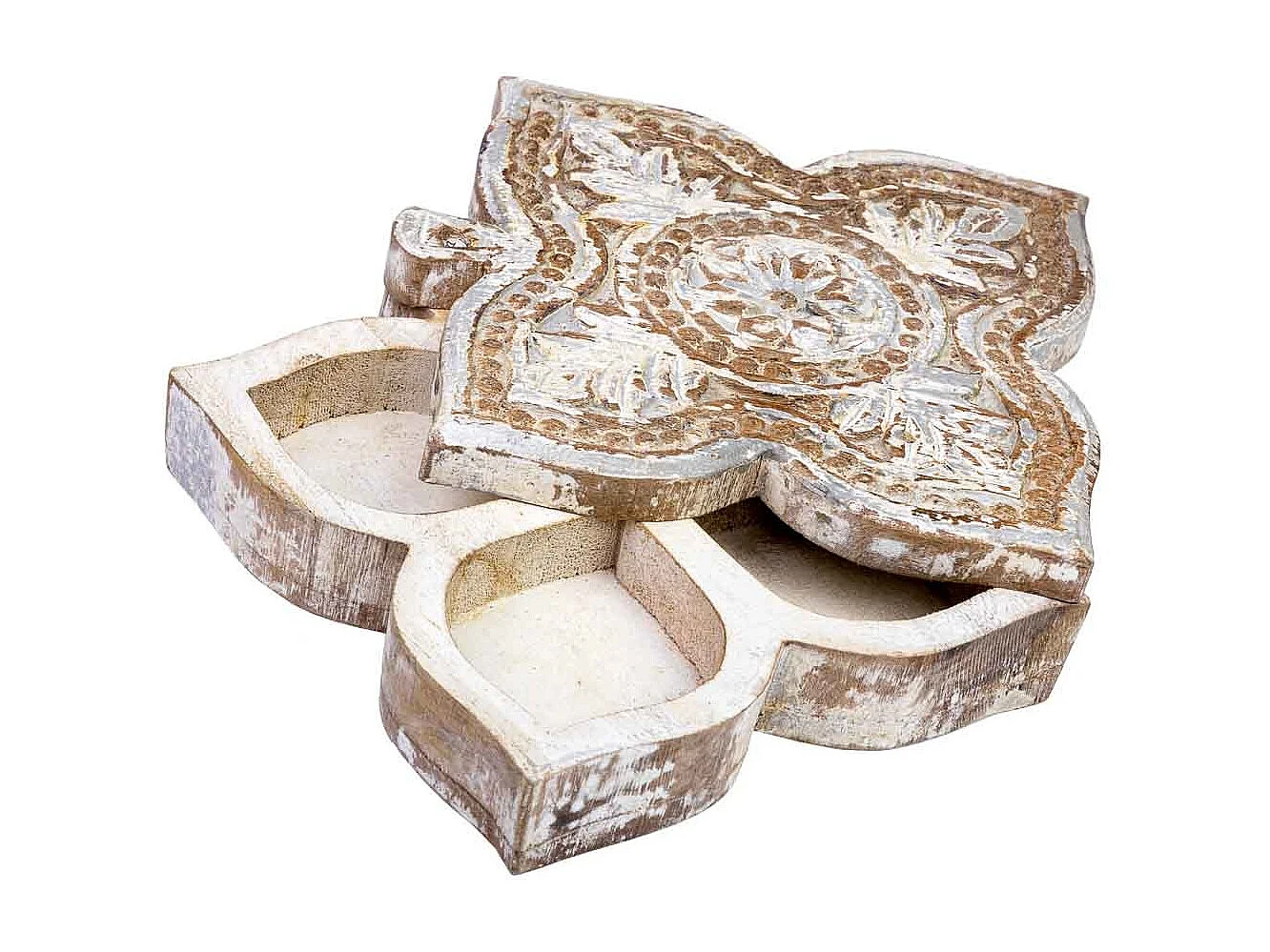 Coffret en bois avec finition artisanale blanche antique 18,5x20x5h cm