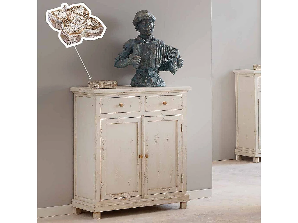 Holzkiste mit handgefertigtem Finish in Antikweiß 18,5 x 20 x 5 cm