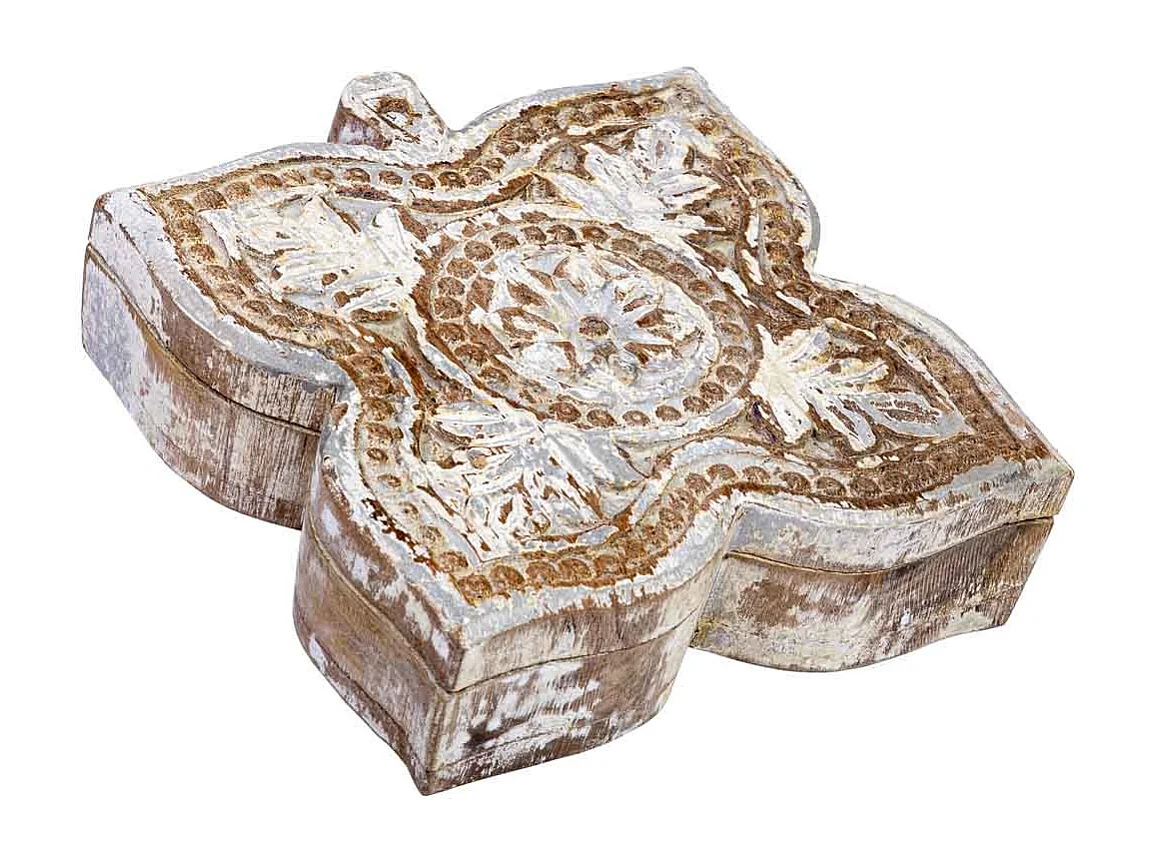 Holzkiste mit handgefertigtem Finish in Antikweiß 18,5 x 20 x 5 cm