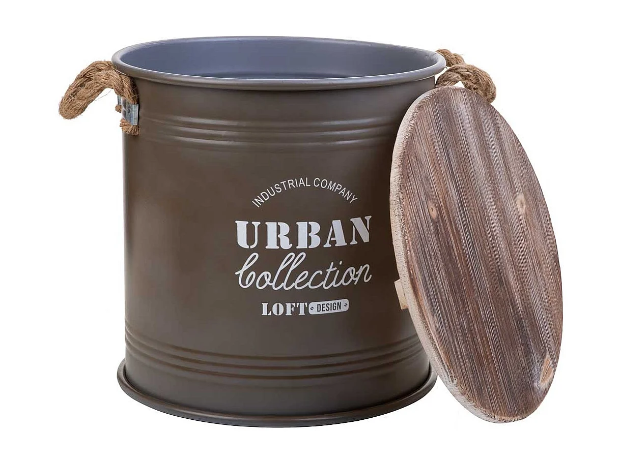 Braun bedruckter Wäschekorb aus Metall, 35x37H cm