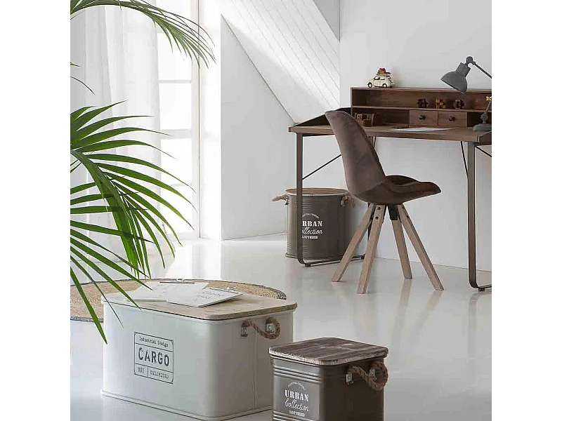 Cesto de ropa de metal impreso marrón 35x37h cm