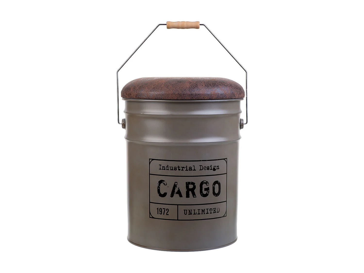 Balde em metal, tampa e pega estofadas, metal impresso, cinzento D31x35/40h cm