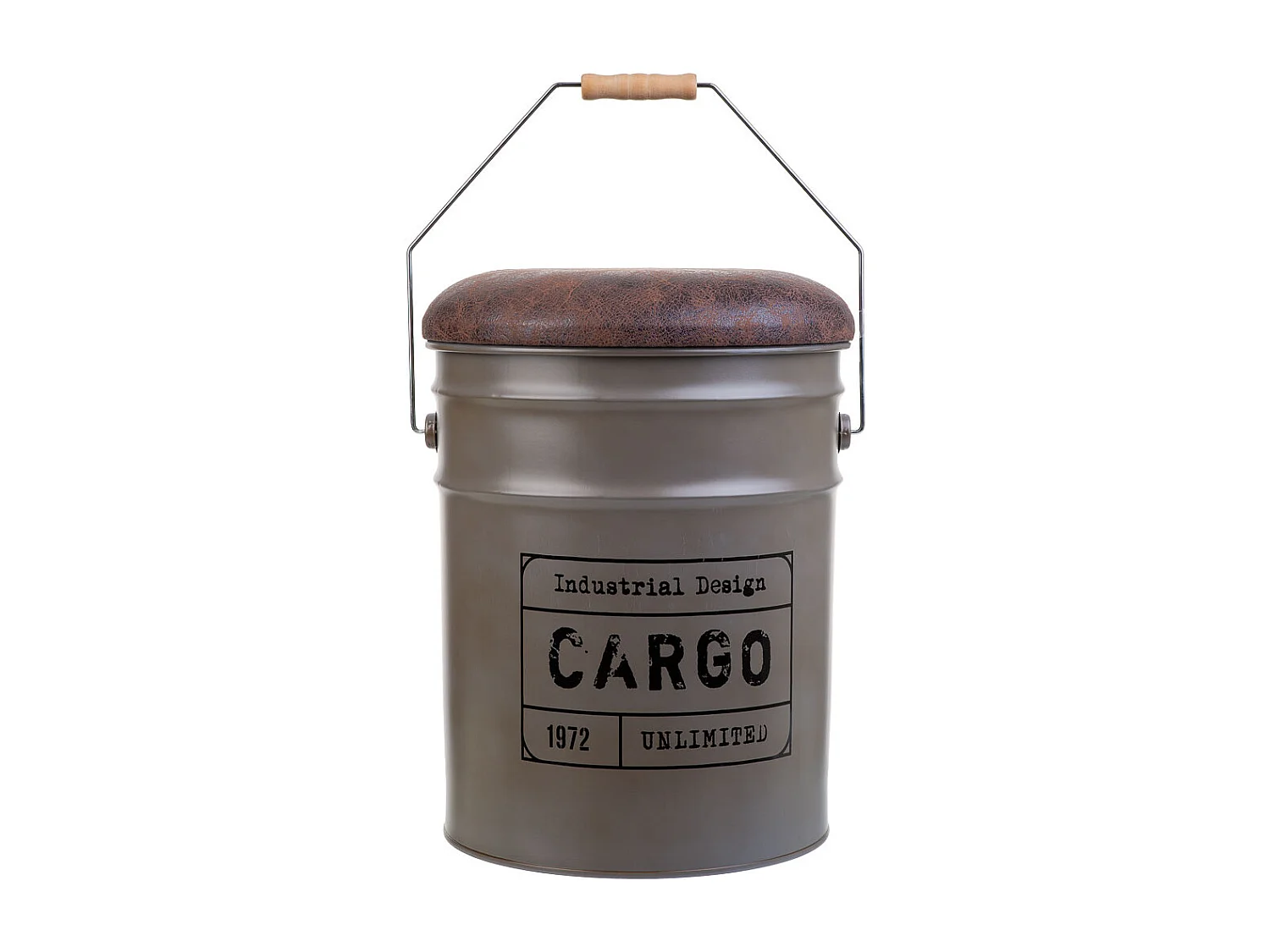 Secchio in metallo, coperchio e manico imbottiti, metallo stampato, grigio D31x35/40h cm