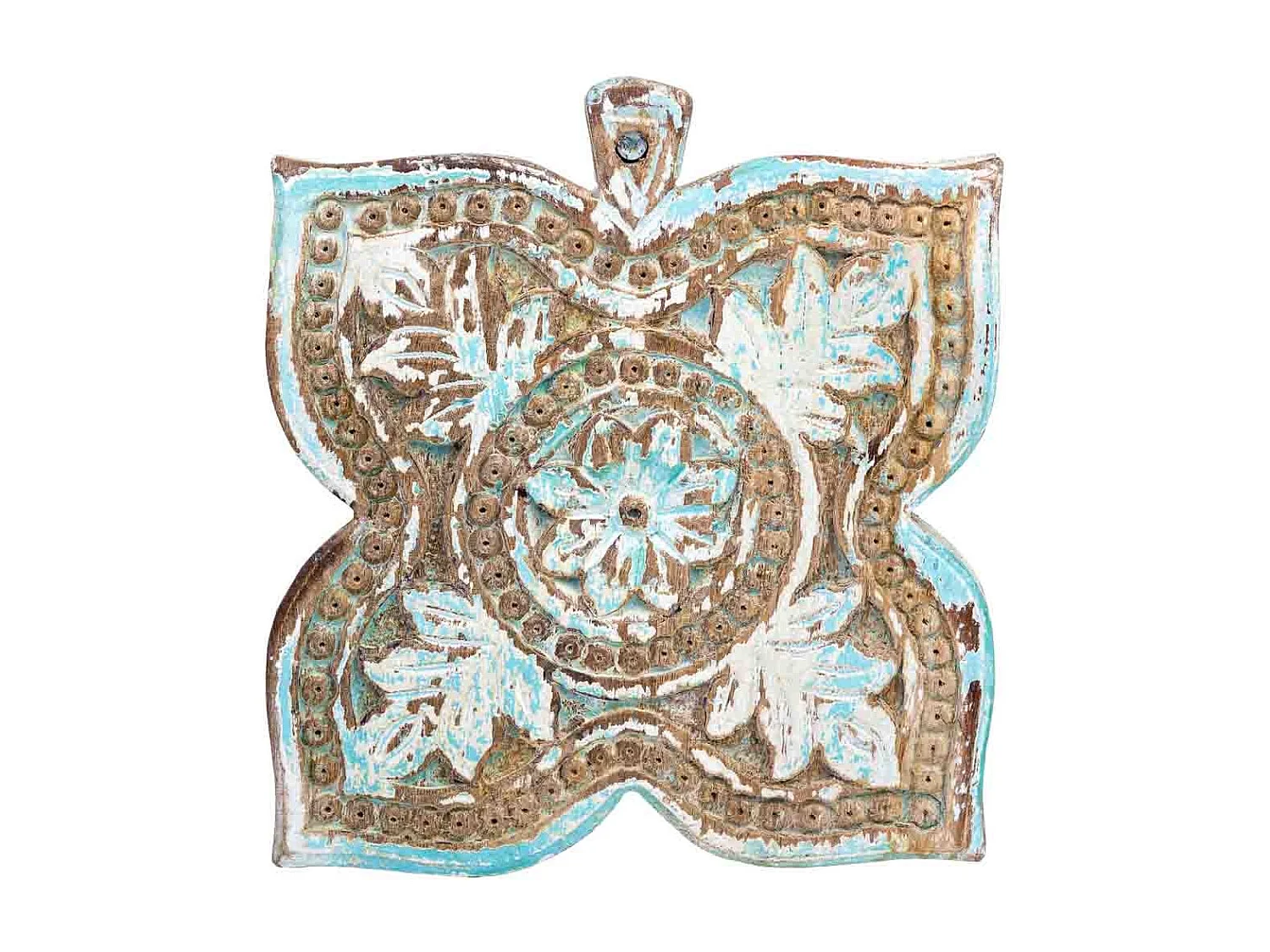 Coffret en bois avec finition artisanale bleu antique 18,5x20x5h cm