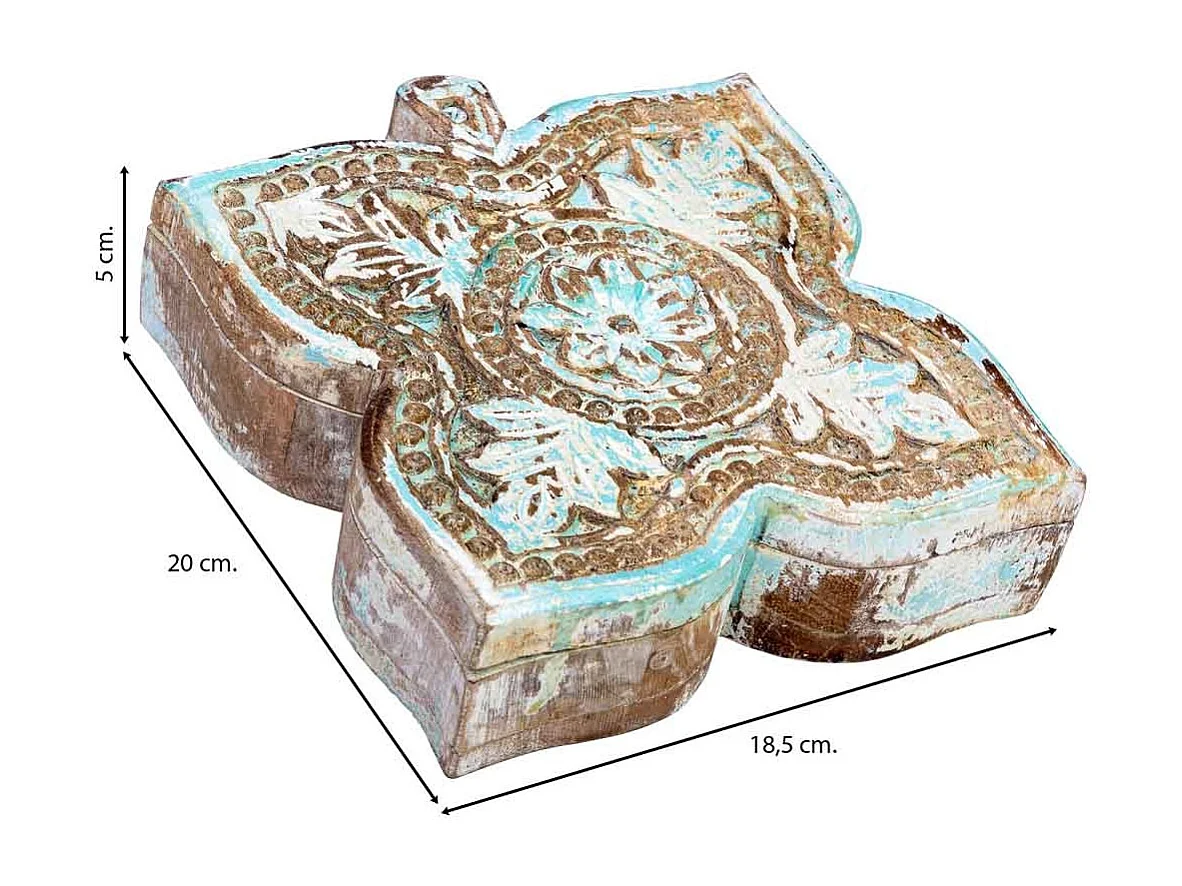 Coffret en bois avec finition artisanale bleu antique 18,5x20x5h cm