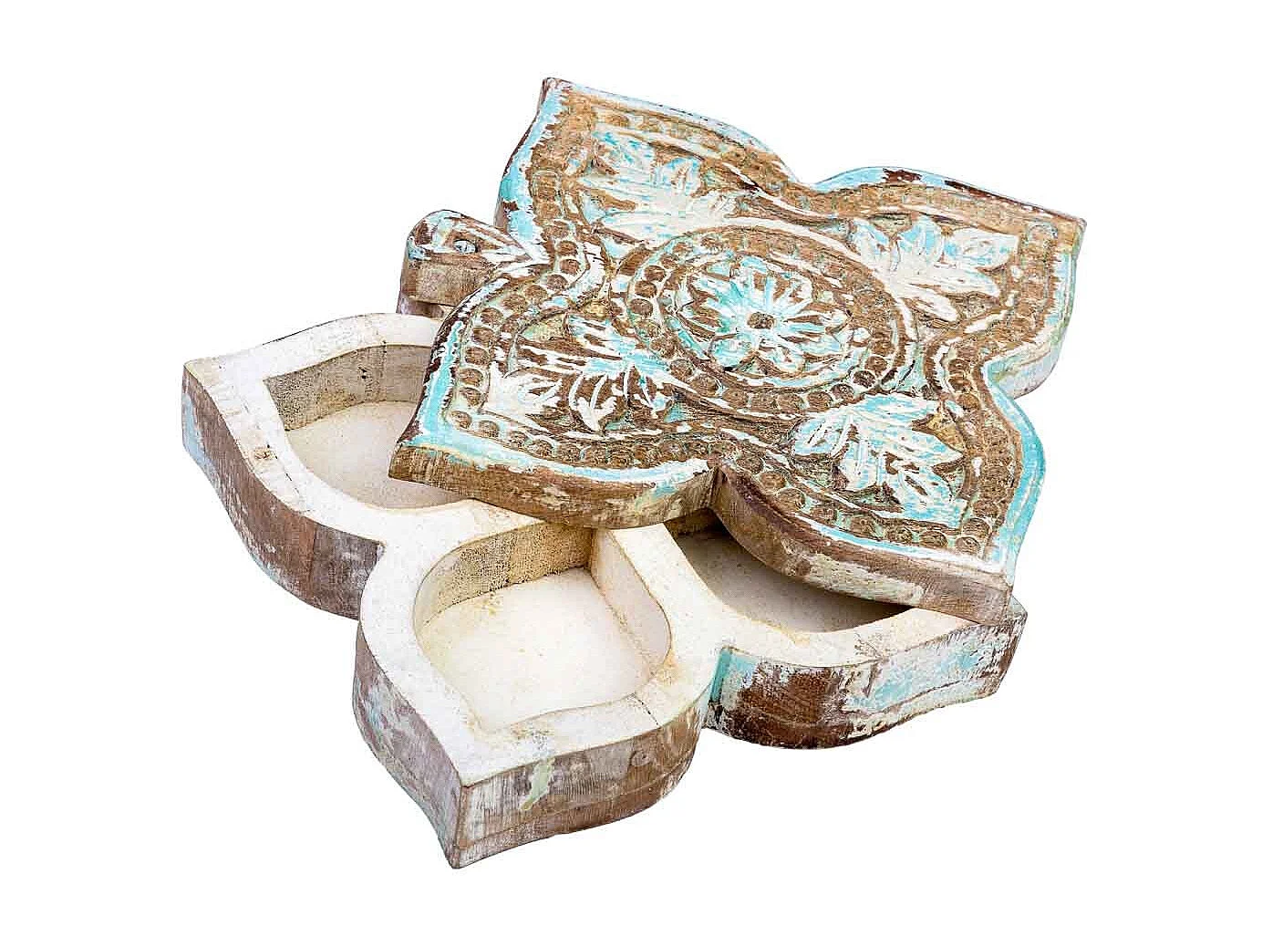 Coffret en bois avec finition artisanale bleu antique 18,5x20x5h cm