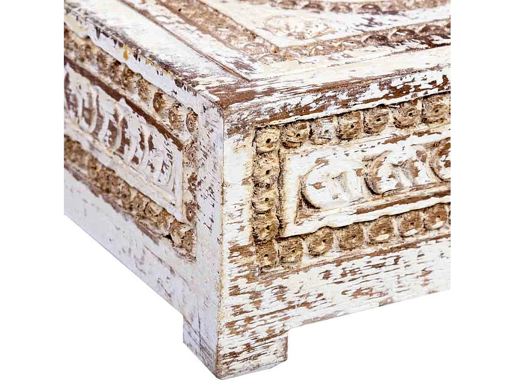 Caja de madera tallada acabado artesanal envejecido blanco 19x19x10h cm