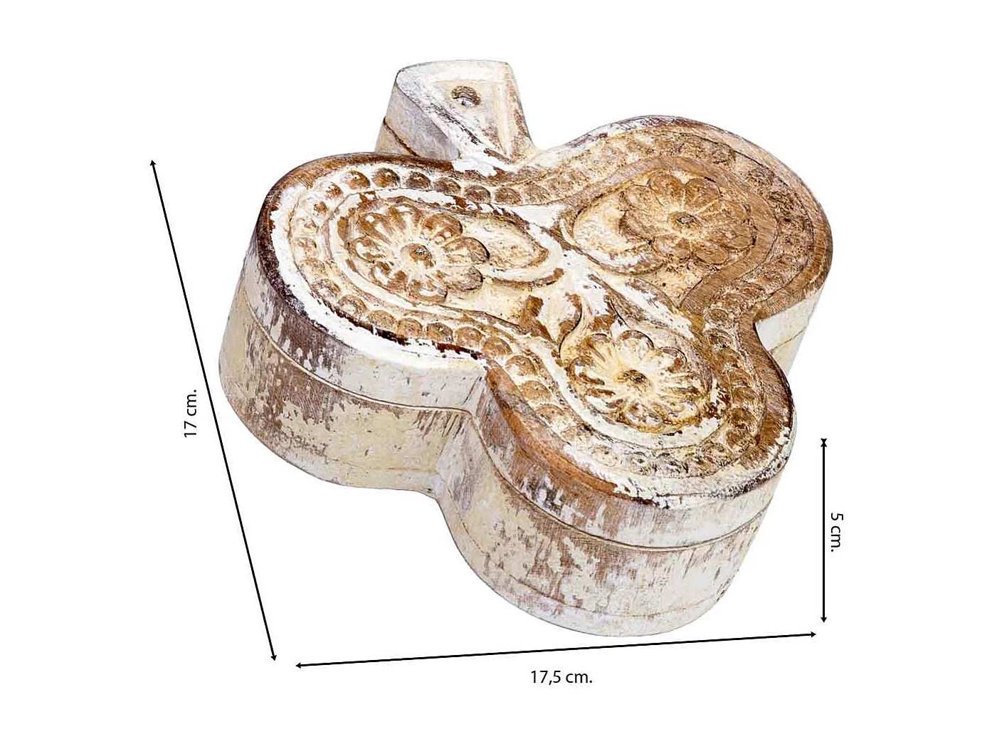 Caixa de madeira entalhada com acabamento artesanal castanho antigo 17,5x17x5h cm