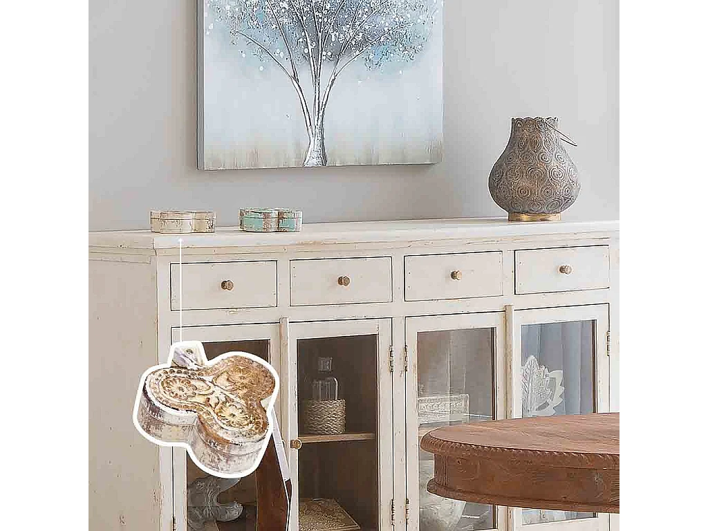 Coffret en bois sculpté avec finition artisanale marron antique 17,5x17x5h cm