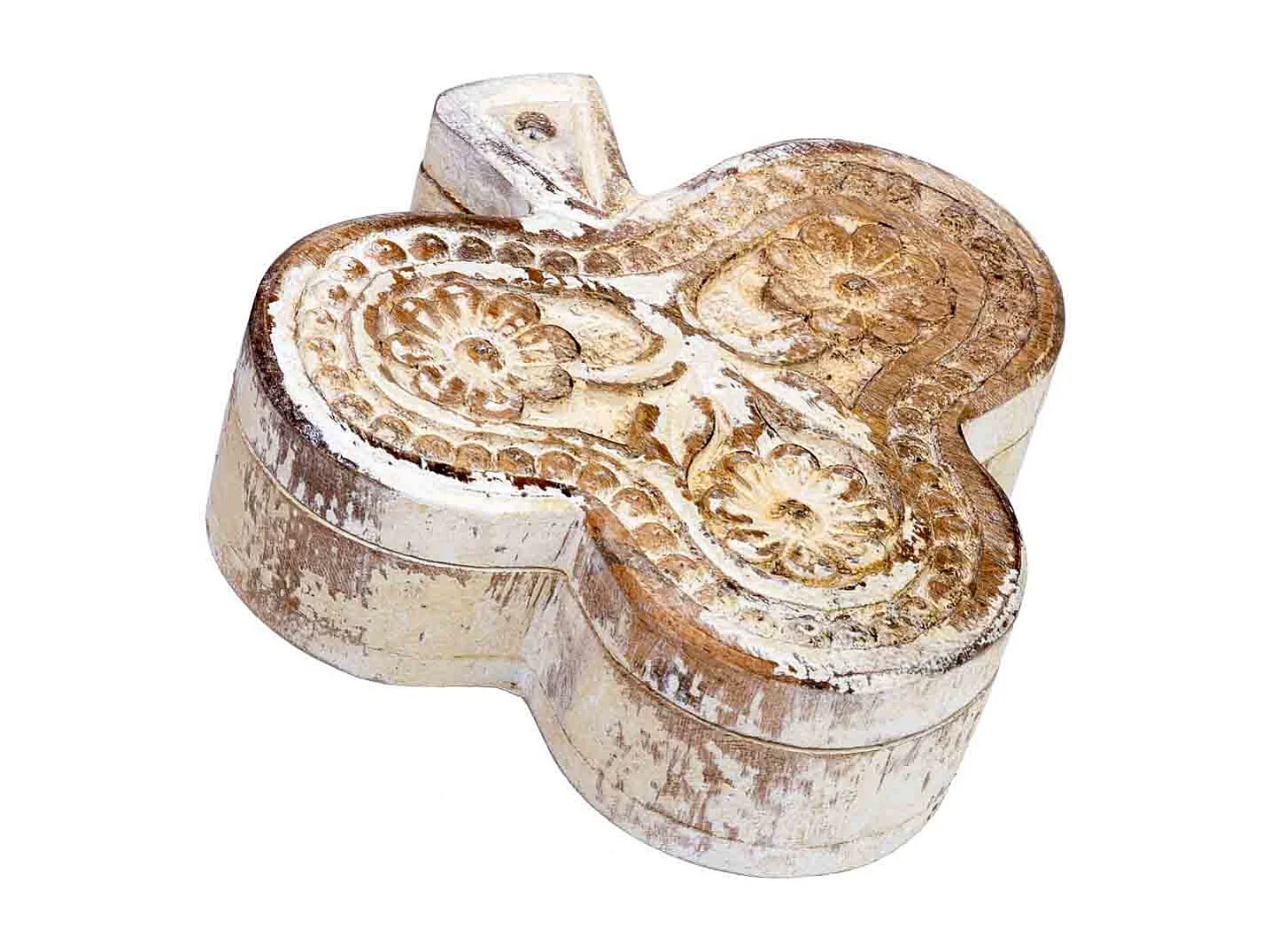 Coffret en bois sculpté avec finition artisanale marron antique 17,5x17x5h cm