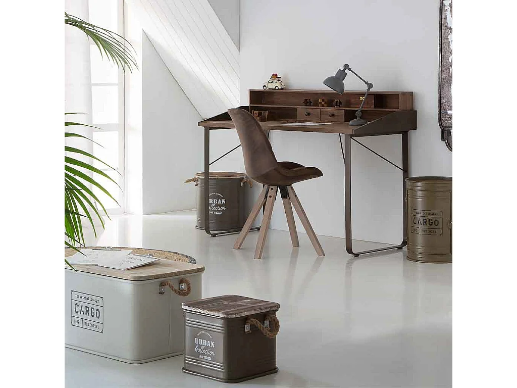 Boîte carrée en métal imprimé vert 27x27x24,5h cm