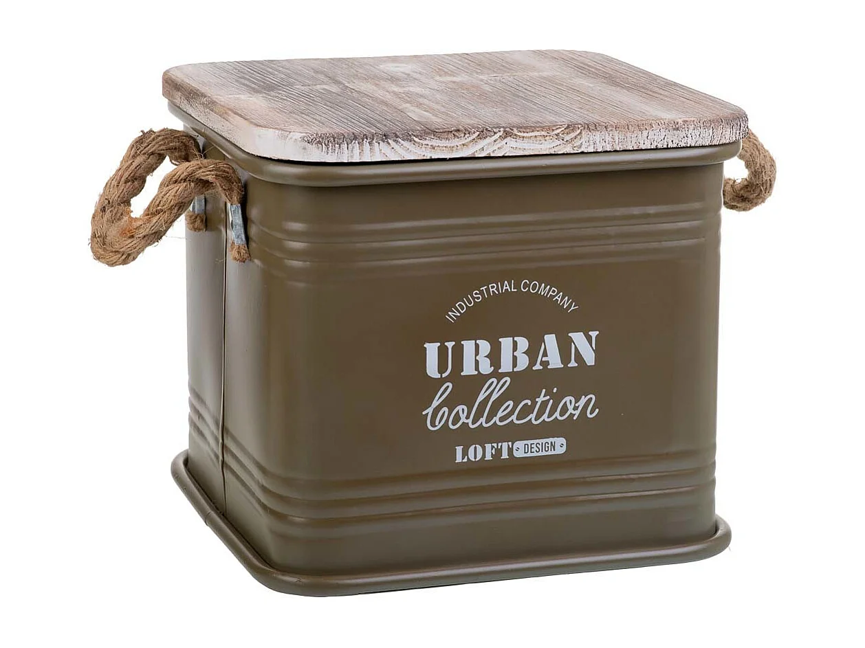 Boîte carrée en métal imprimé vert 27x27x24,5h cm