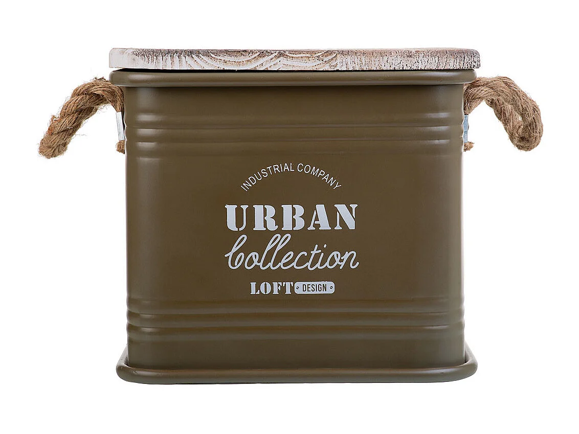 Boîte carrée en métal imprimé vert 27x27x24,5h cm