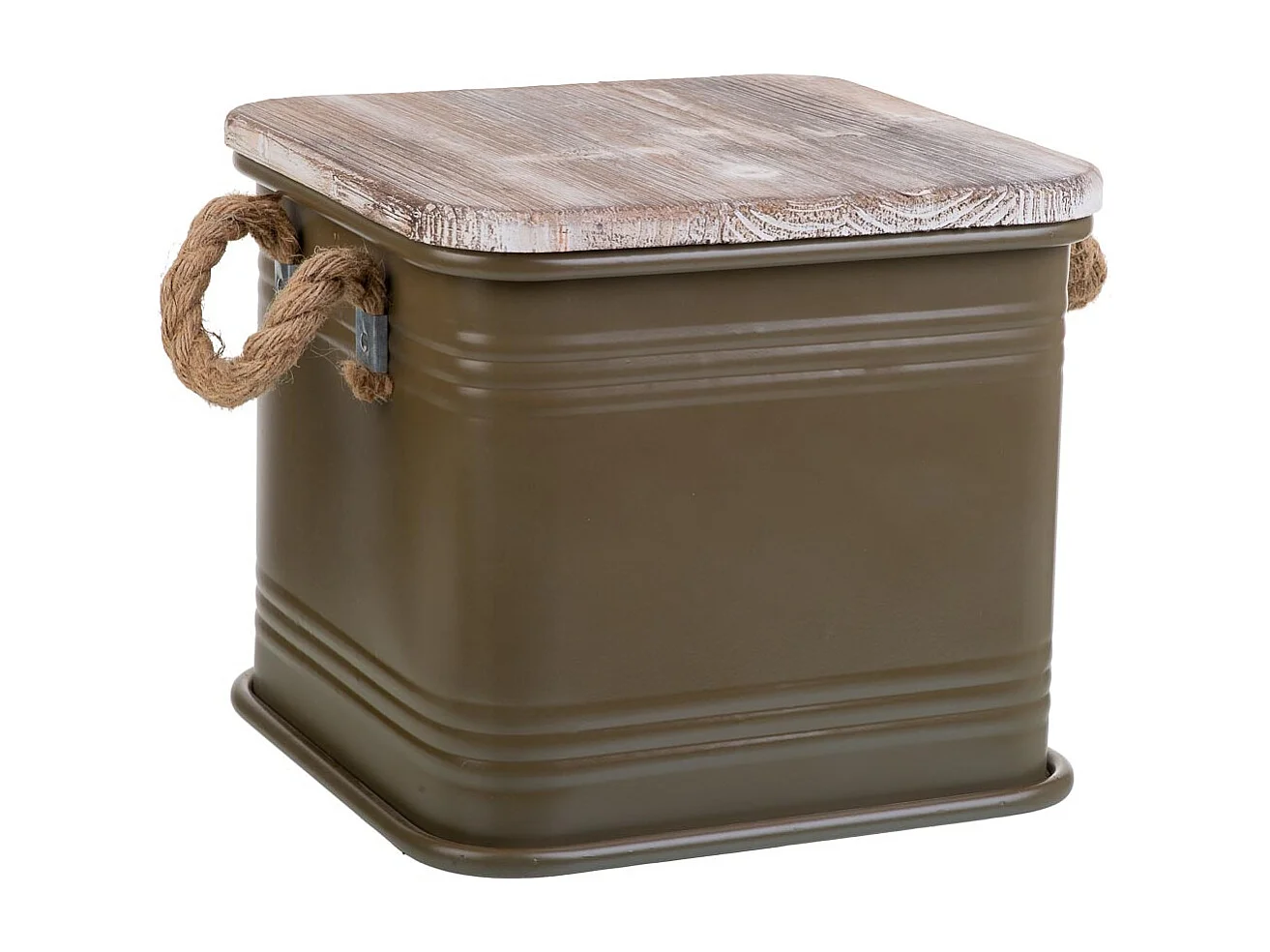 Boîte carrée en métal imprimé vert 27x27x24,5h cm