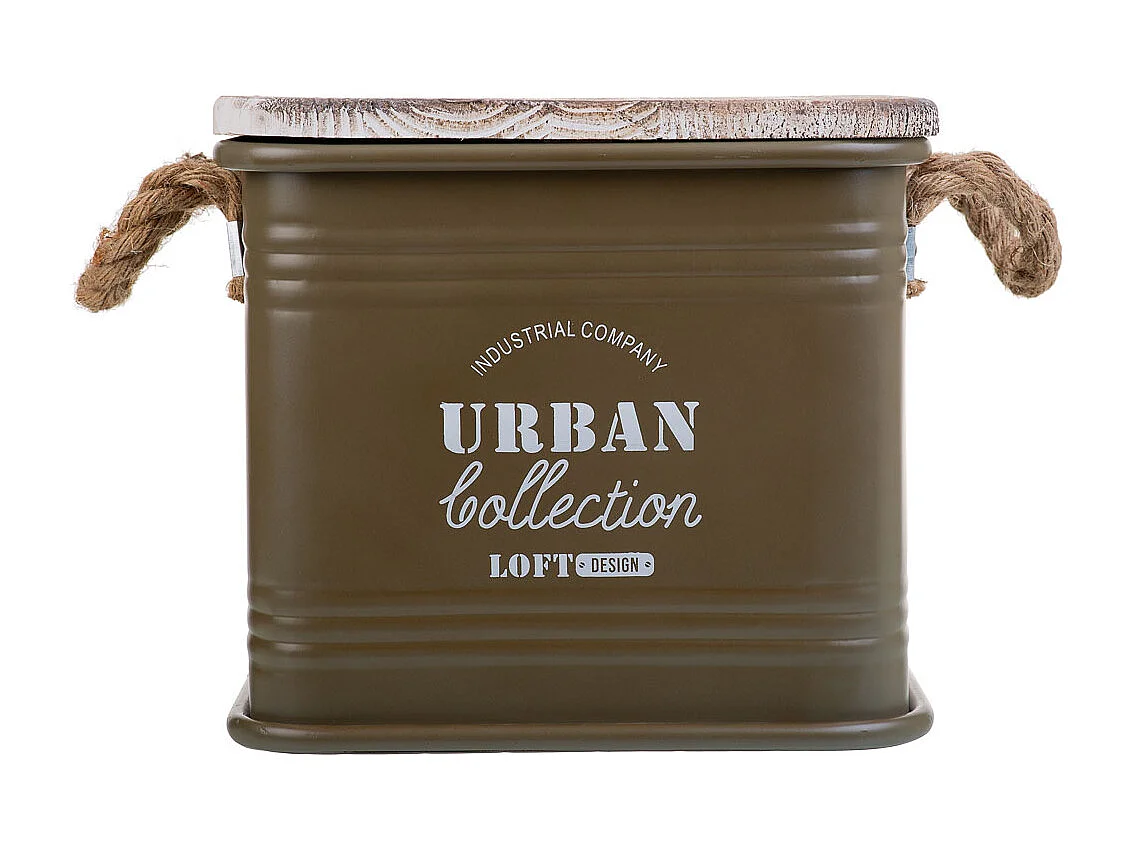 Scatola quadrata in metallo stampato verde 27x27x24,5h cm