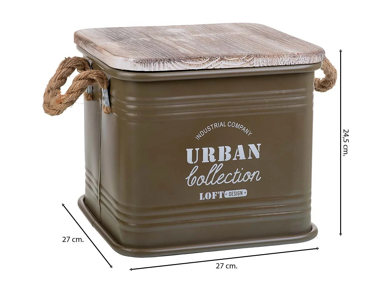 Scatola quadrata in metallo stampato verde 27x27x24,5h cm