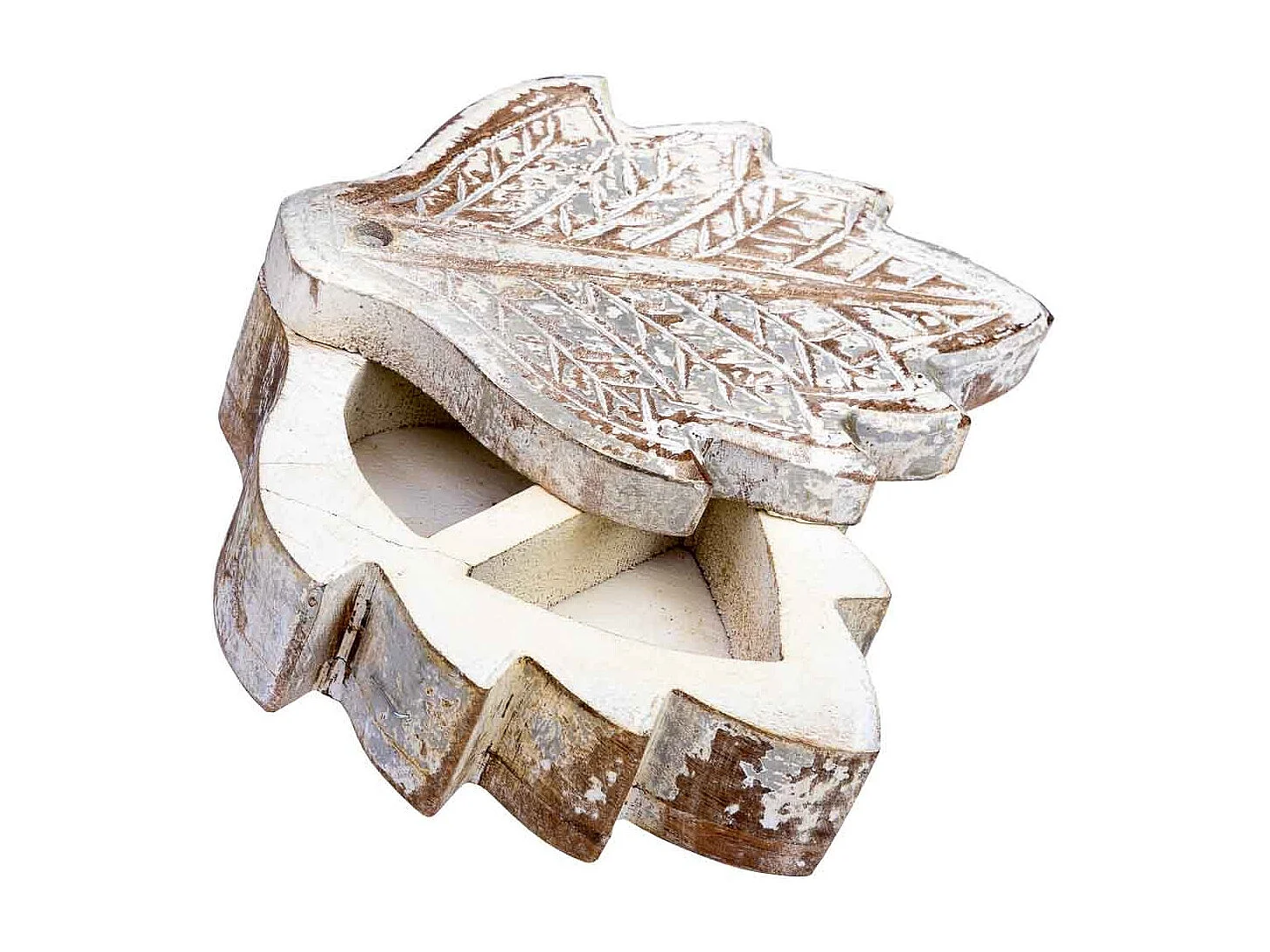 Coffret en bois sculpté avec finition artisanale marron antique 17x13,5x5h cm