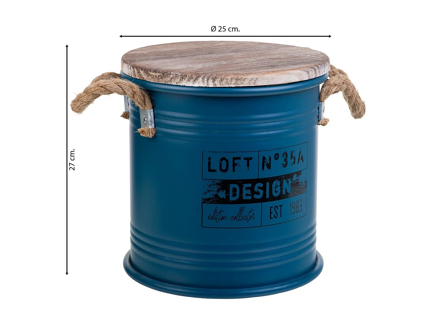 Panier à linge en métal imprimé bleu 35x37h cm