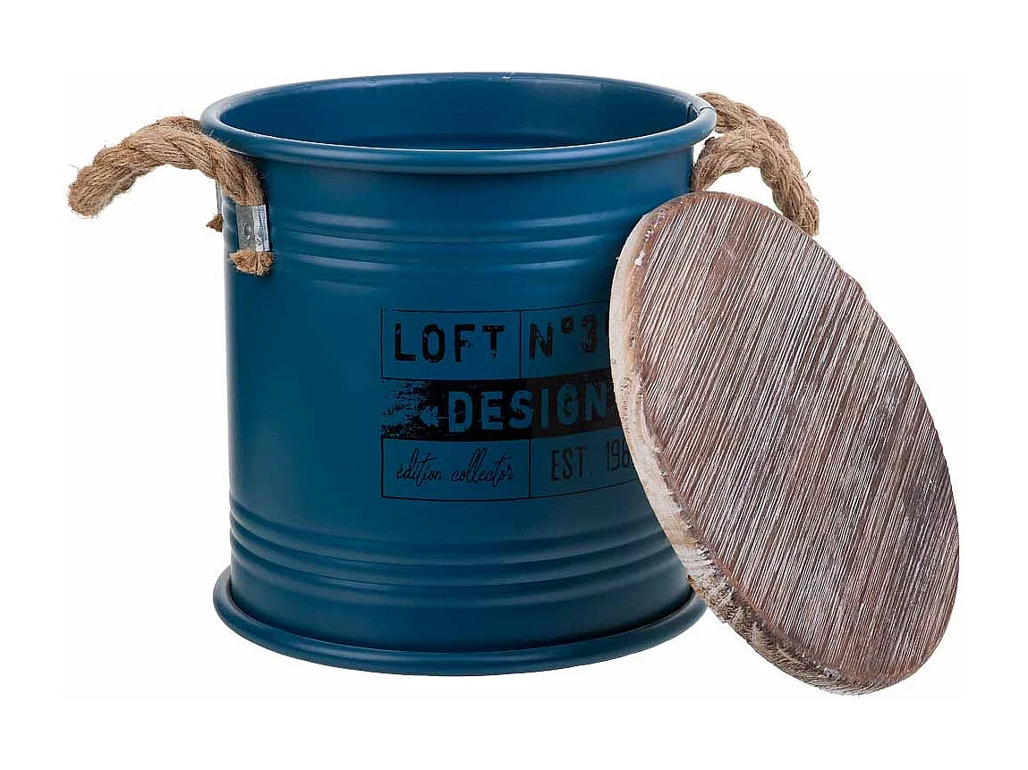 Blau bedruckter Wäschekorb aus Metall, 35x37H cm