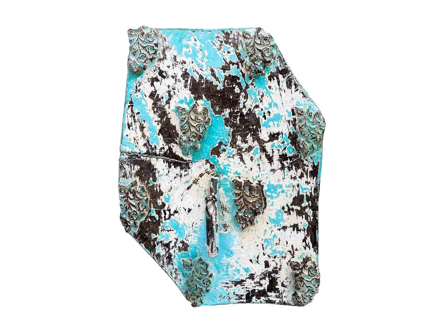 Cabide de madeira esculpida com acabamento artesanal azul antigo 16x0x8h cm