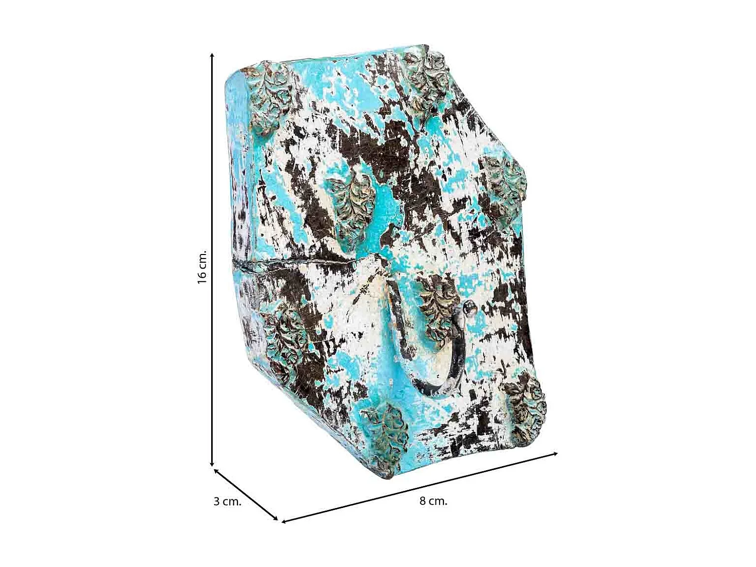 Cabide de madeira esculpida com acabamento artesanal azul antigo 16x0x8h cm