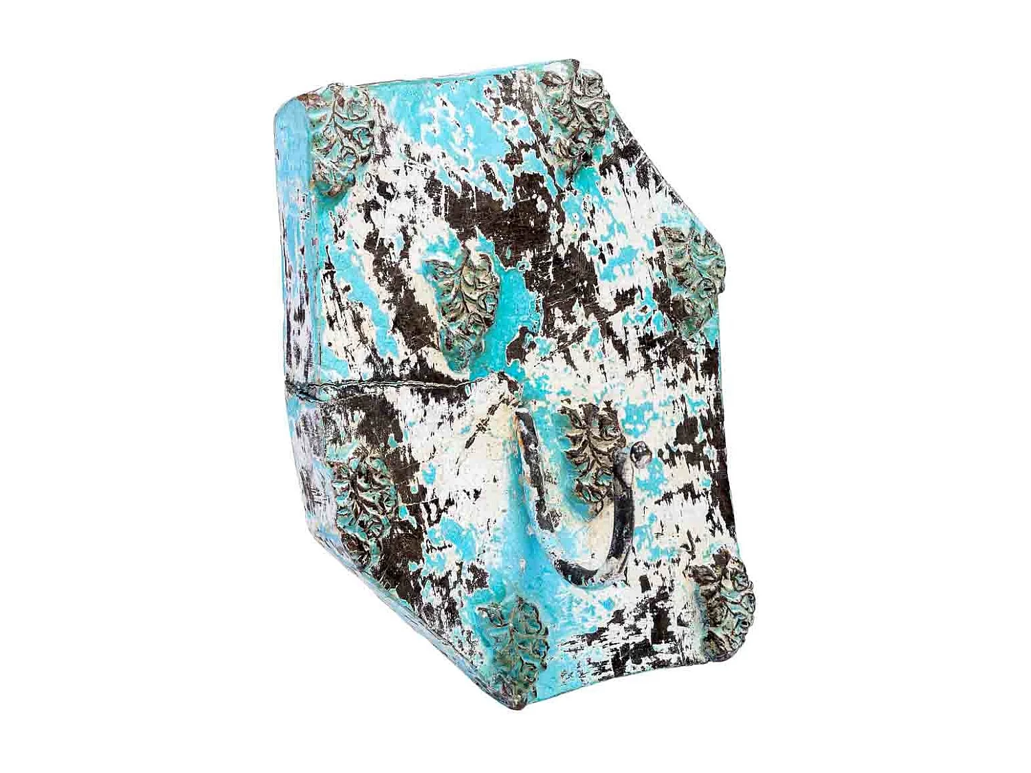 Appendino in legno intagliato con finitura blu anticata artigianale 16x0x8h cm
