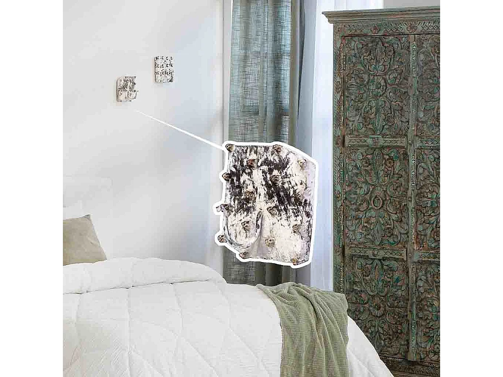 Percha de madera tallada acabado artesanal envejecido blanco 16x0x8h cm