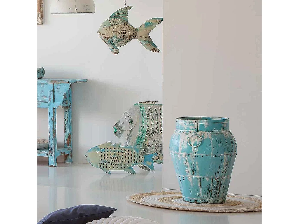 Vase aus Metall gealtert blau 45x45x60h cm