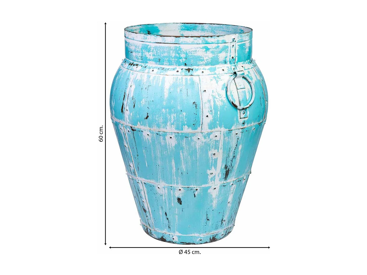 Vase aus Metall gealtert blau 45x45x60h cm