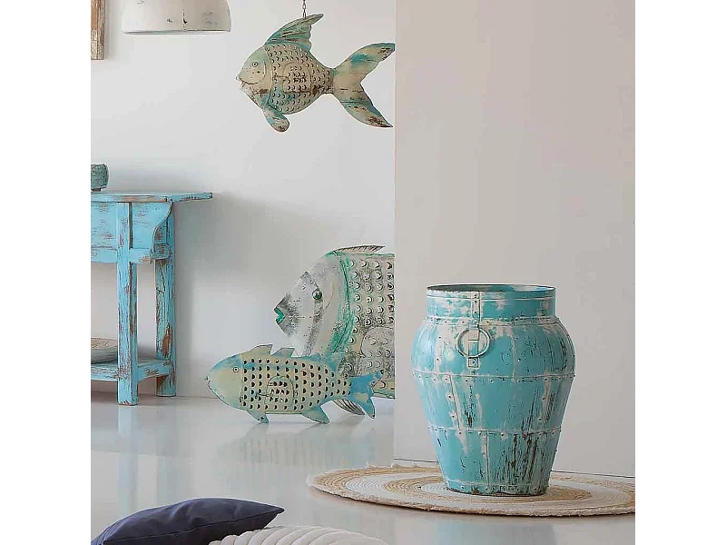 Jarrón de metal envejecido verde 45x45x60h cm