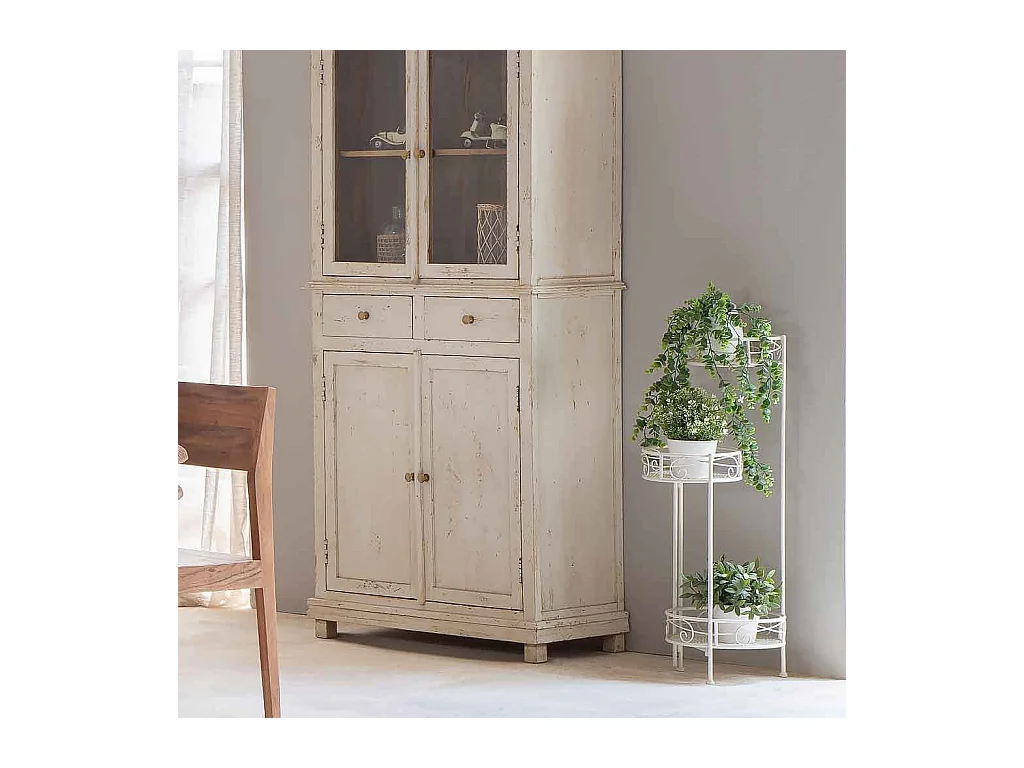Support pour 3 pots en fer forgé blanc 30x25x90